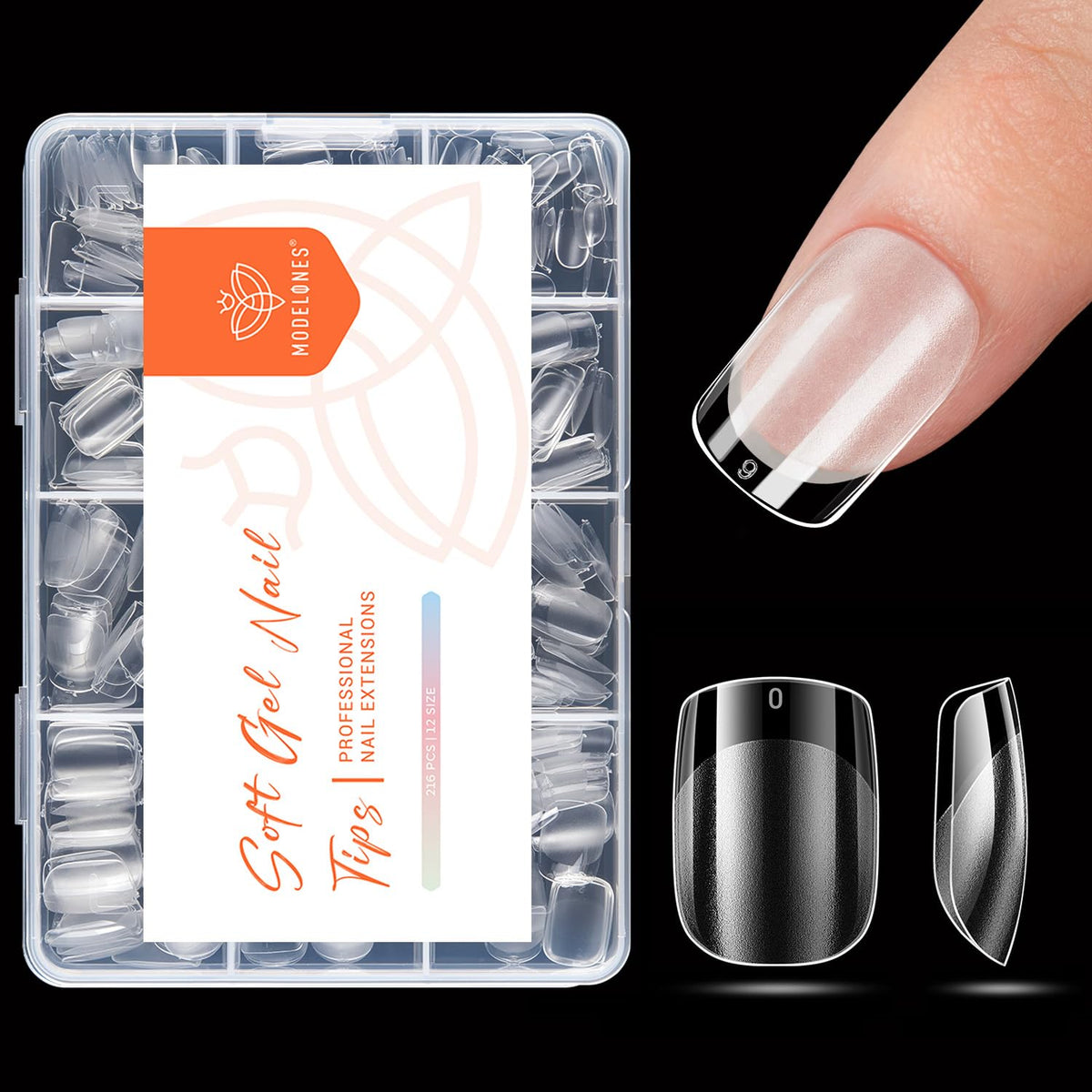 modelones Extra Short Square Nail Tips, Pre-shaped Soft Gel Tips Fake Nails False Acrylic Clear