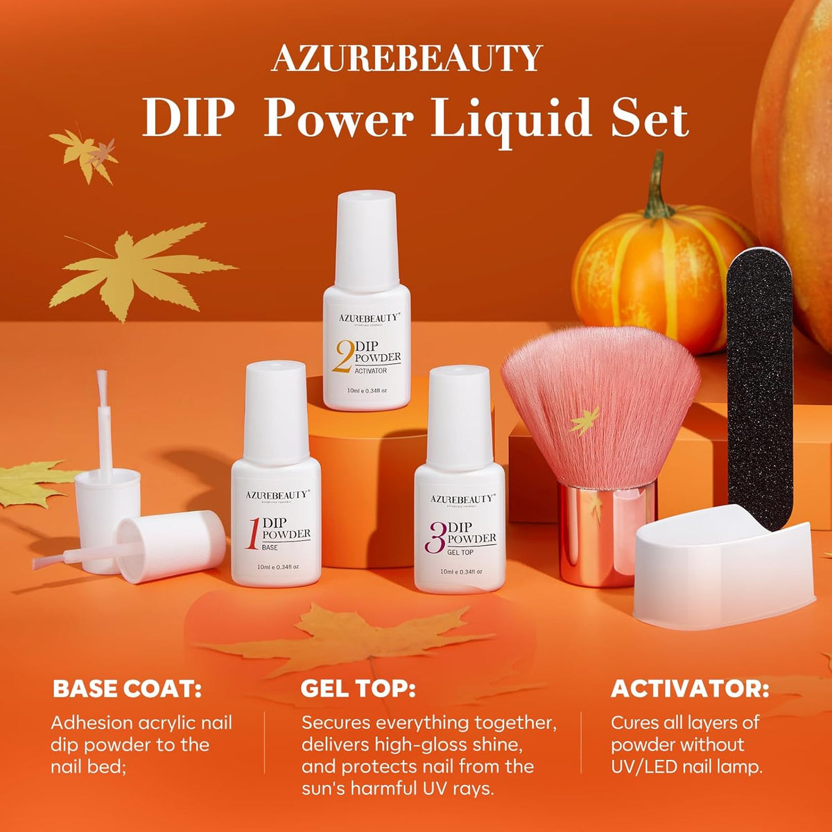AZUREBEAUTY Dip Powder Nail Kit Starter, Fall Winter Yellow Orange Brown Glitter 12 Pcs 4 Colors