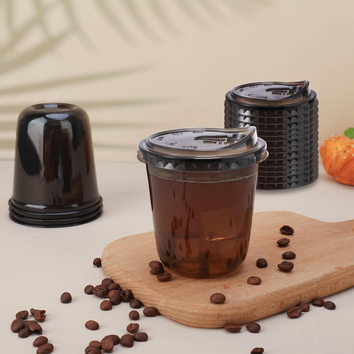 12oz Disposable Stemless Glasses With Strawless Sip Lids,PET Disposable Drinking Cups,Clear Plastic