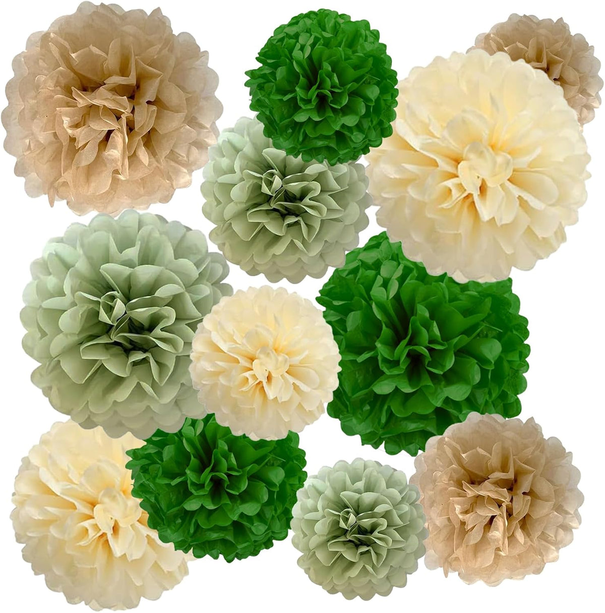 ZOOYOO Green Cream Paper Pom, White Green Party Decoration, Sage White Tissue Paper Pom Decorations
