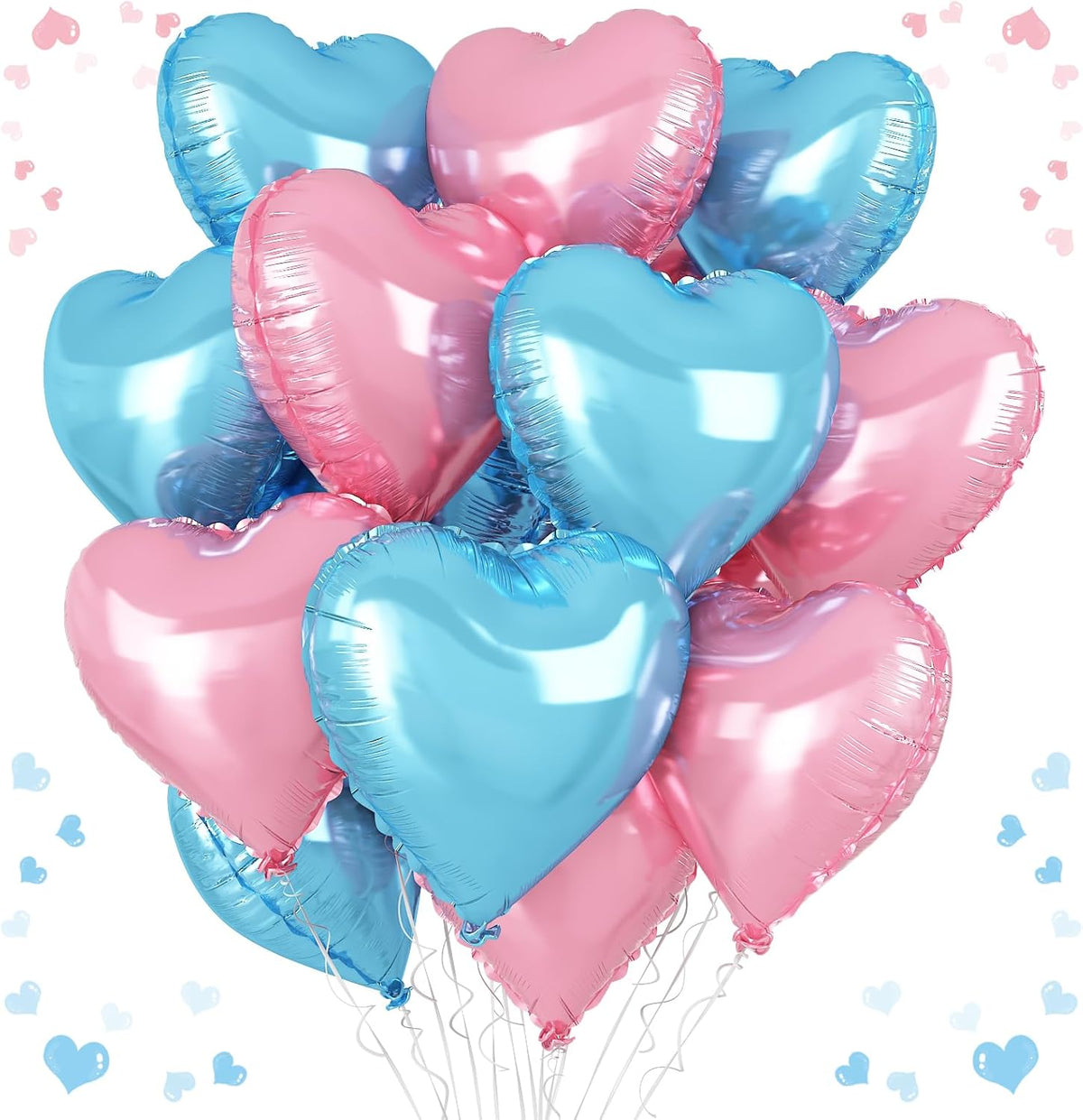 Pink Blue Heart Balloons, 18 Inch Baby Pink and Blue Heart Shape Balloon, 12PCS Large Light Blue