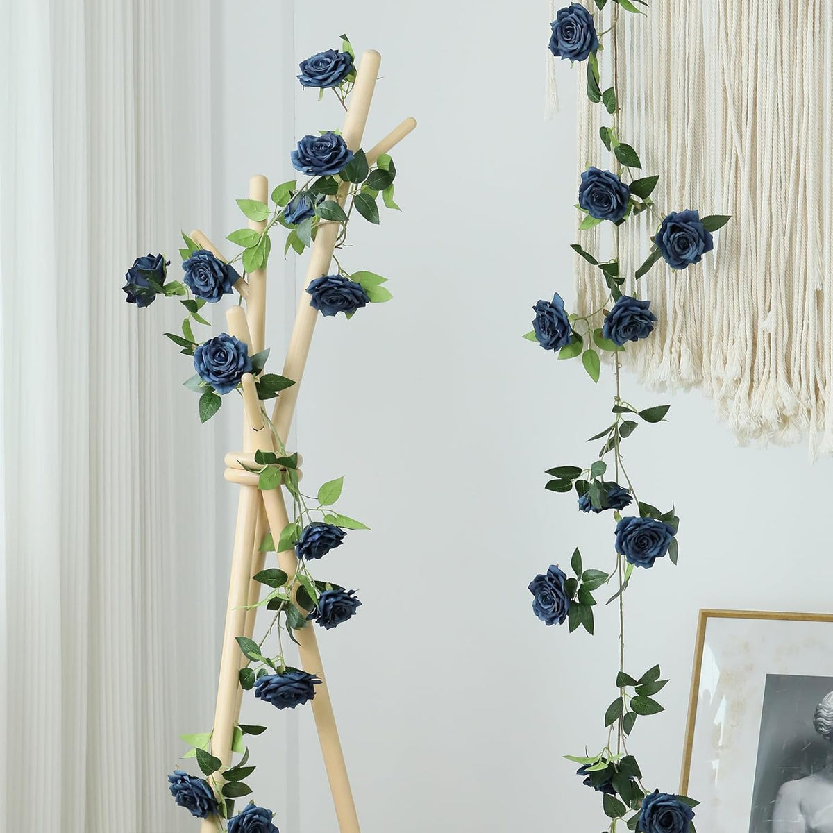 2 Strands 73'' Artificial Silk Rose Flower Vines Garland, Fake Roses Floral Green Leaves Hanging
