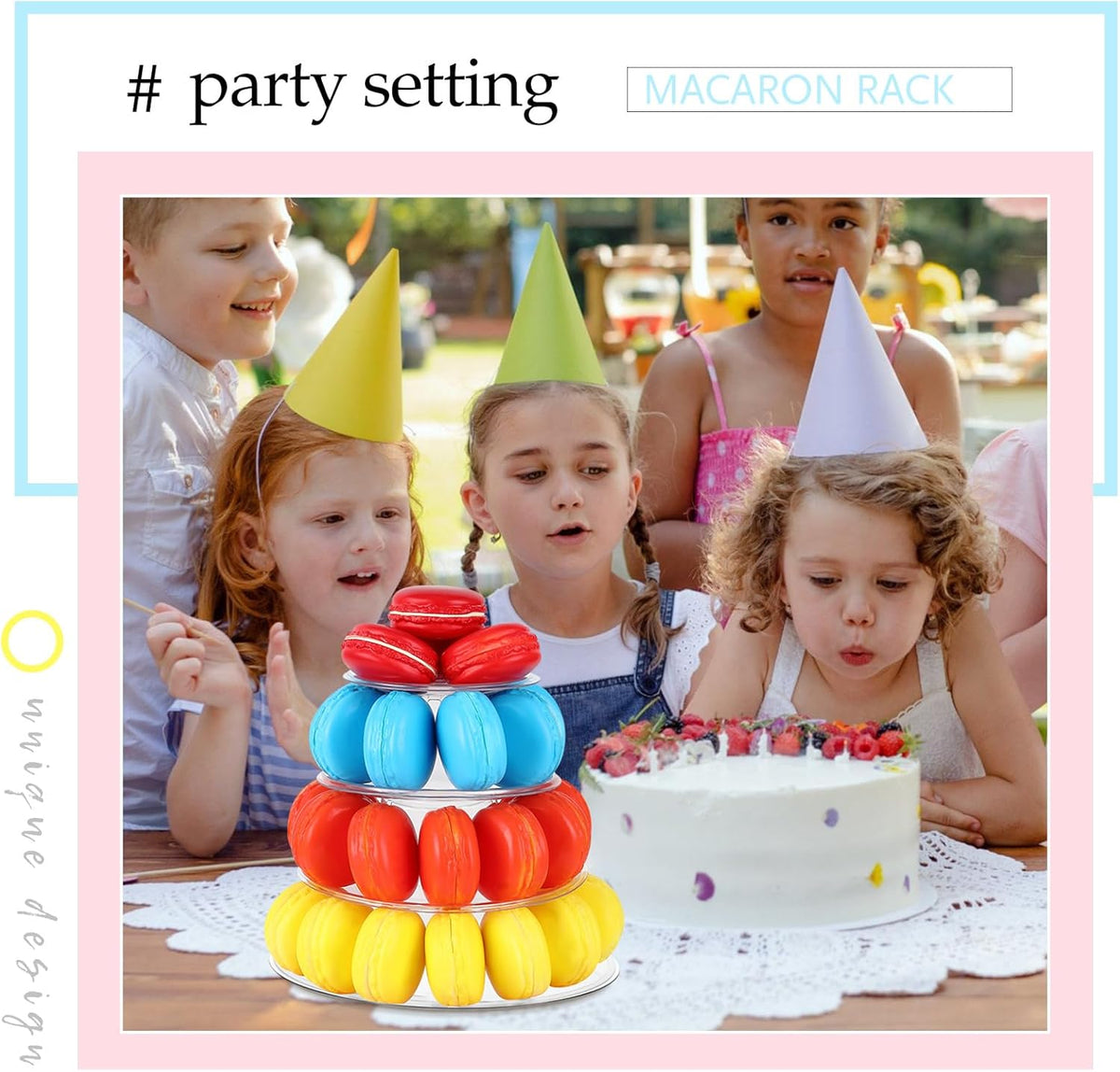 Juexica 1 Pcs Round Macaron Display Tower Stand 4 Tiers Plastic Cake Rack Macaron Wedding Cupcake