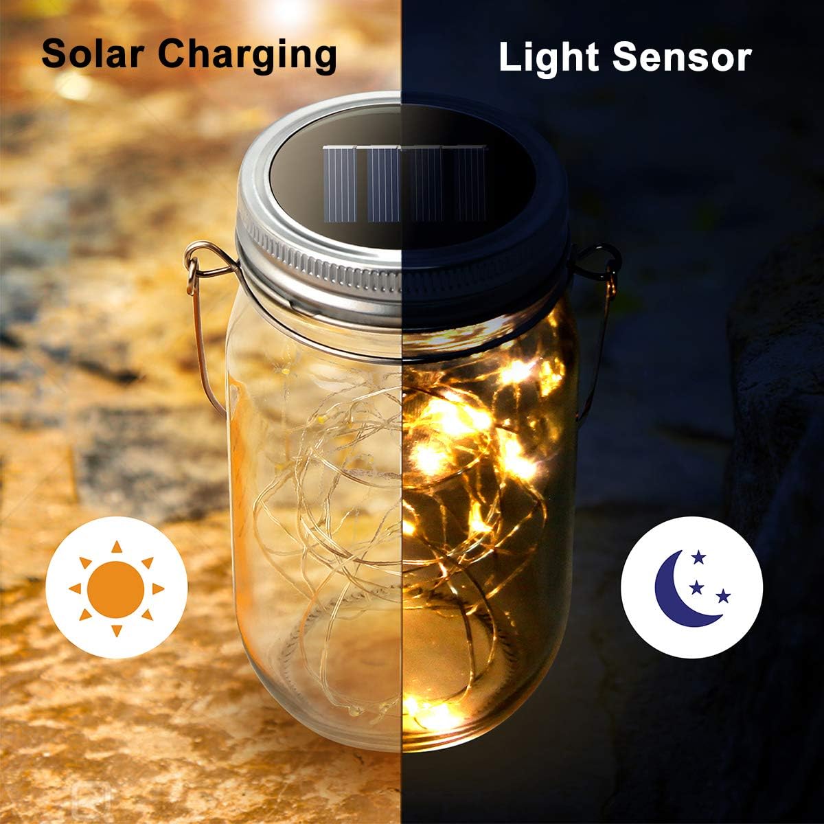 Urvoix Solar Mason Jar Lights - 12 Pack 30 Led Waterproof Jar Lids String Lights with 12 Handle