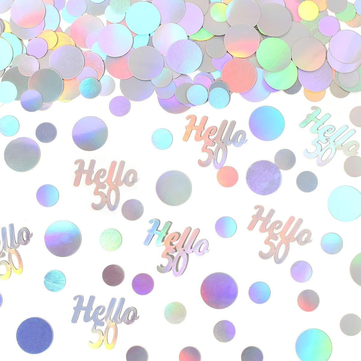 Hello 50 Birthday Confetti for Table Iridescent Circle Happy 50th Birthday Party Decorations for