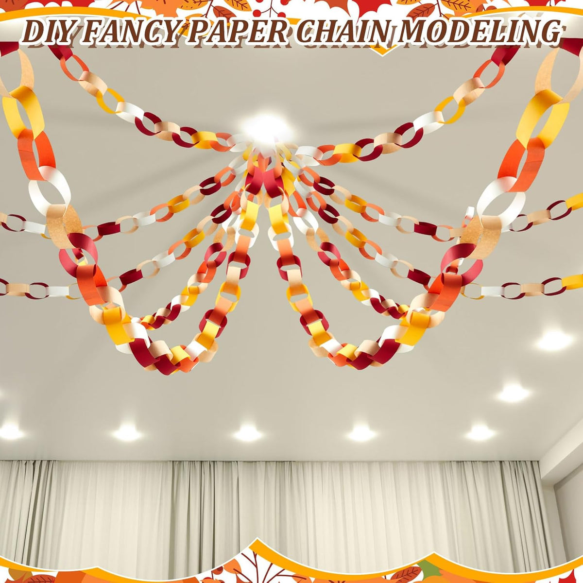 Lincia 600 Sheet Halloween Paper Chain Garland, Construction DIY Crafts Chain Strip for Fall