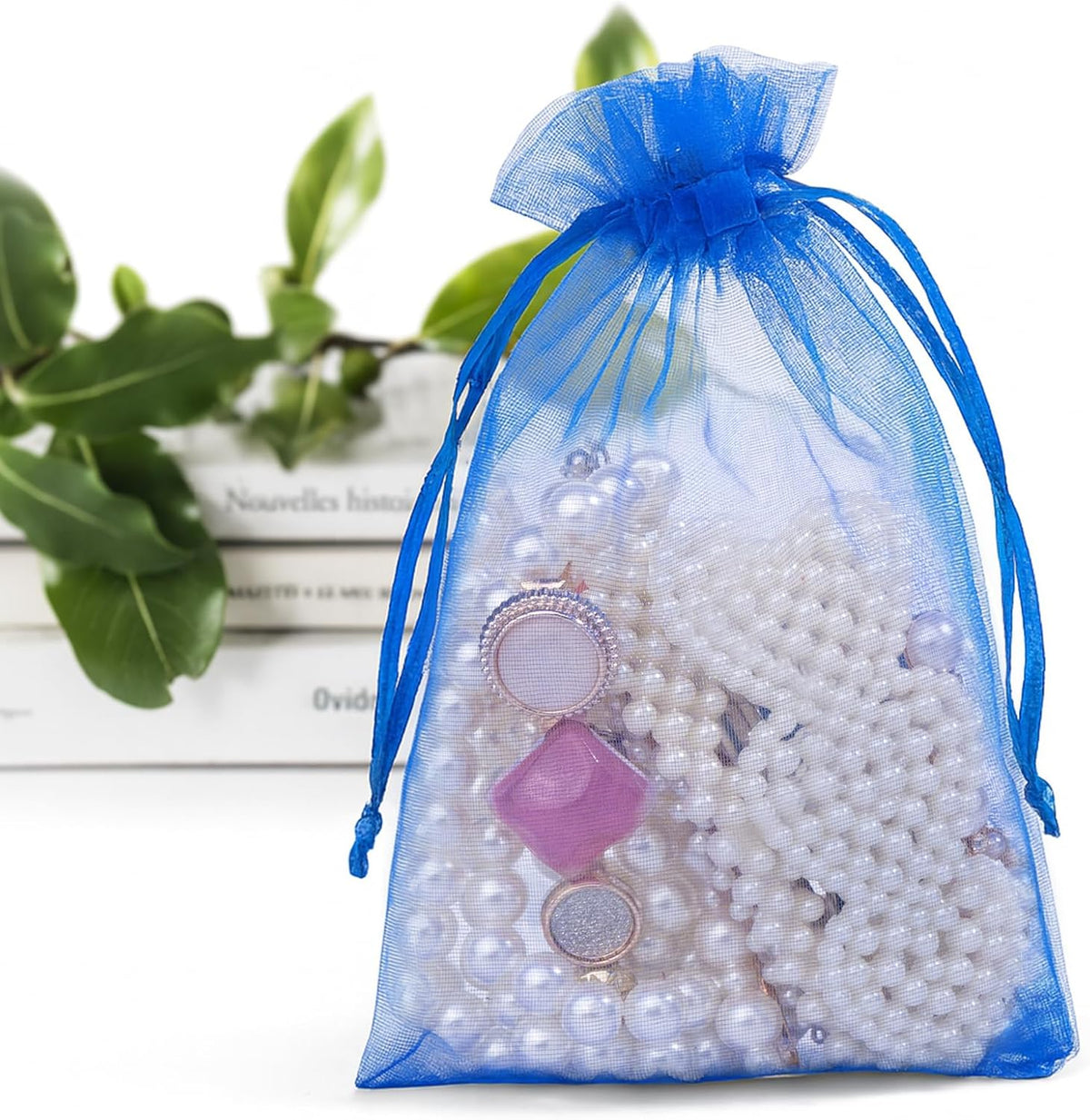 ANZNKU 50 Pack Organza Bags 4x6 Inch, Small Mesh Bag Drawstring Jewelry Pouches, Organza Gift Bags