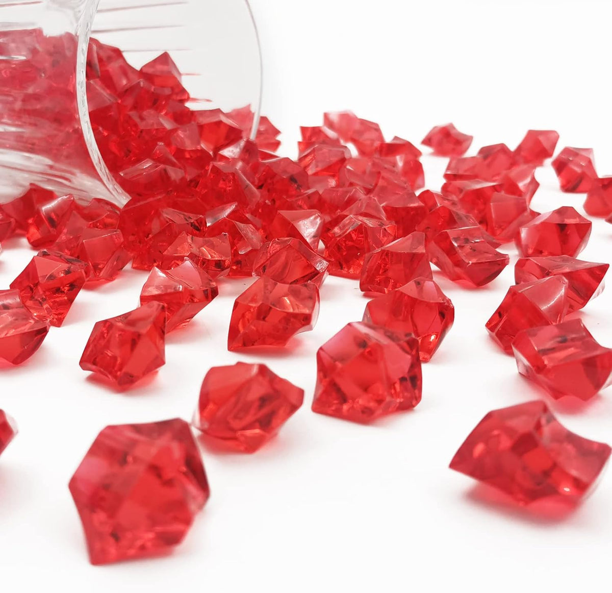 Vase Fillers,150 pcs 16 * 22 mm Red Fake Crushed Ice Cubes, Red Plastic Artificial Acrylic Rocks