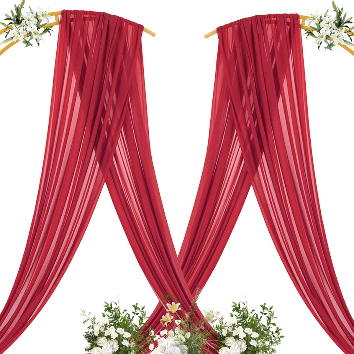 MLMC Red Wedding Arch Draping Fabric 1 Panel 29" x 20 FT Extra Long Gauze Drapes Sheer Backdrop