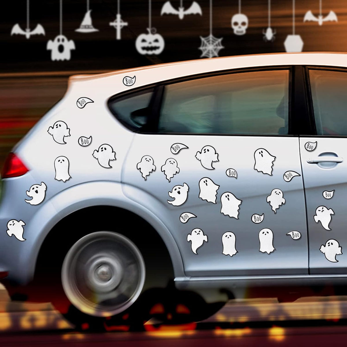 Chinco 36 Pcs Halloween Ghost Car Magnets Reflective Ghost Boo Refrigerator Automotive Magnet