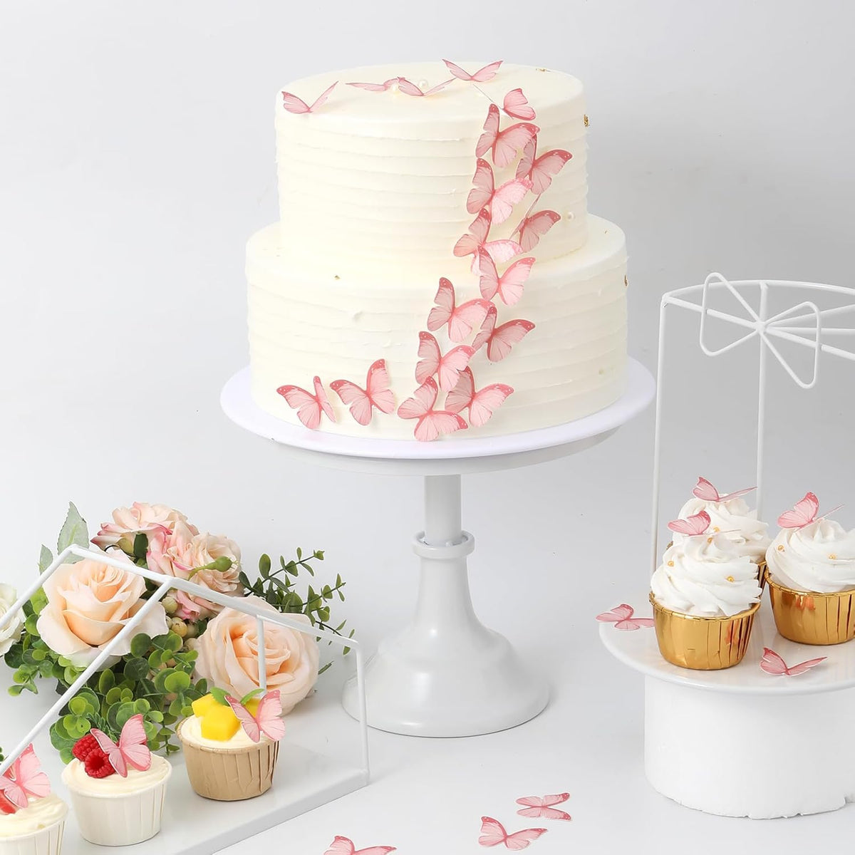 48Pcs 2" Pink Edible Butterflies Cake Toppers Wafer Glutinous Paper Butterfly for Cake Cupcake