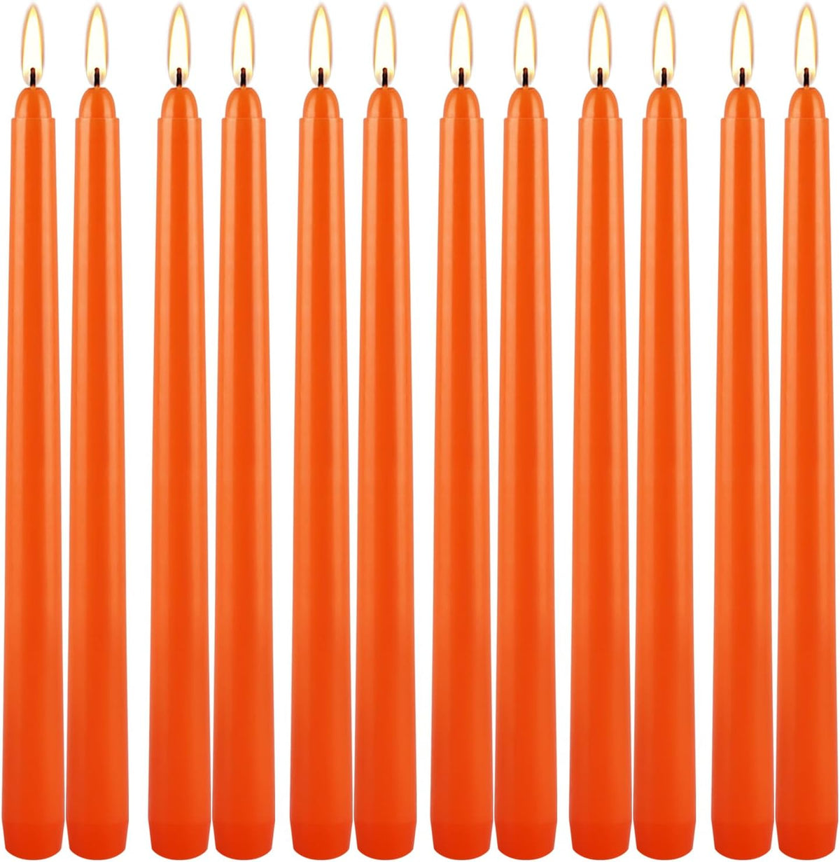 10 Inch Orange Slender Taper Candles Set - 12 Pcs Dripless, Smokeless with Cotton Wick, Ideal for