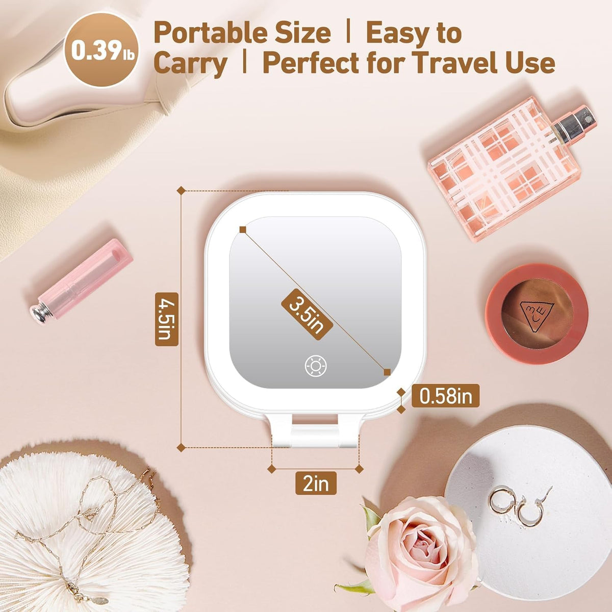 Travel Mirror with Light, 1x/30x Magnifying Mirror with 3 Color Lights and Adjustable Brightness