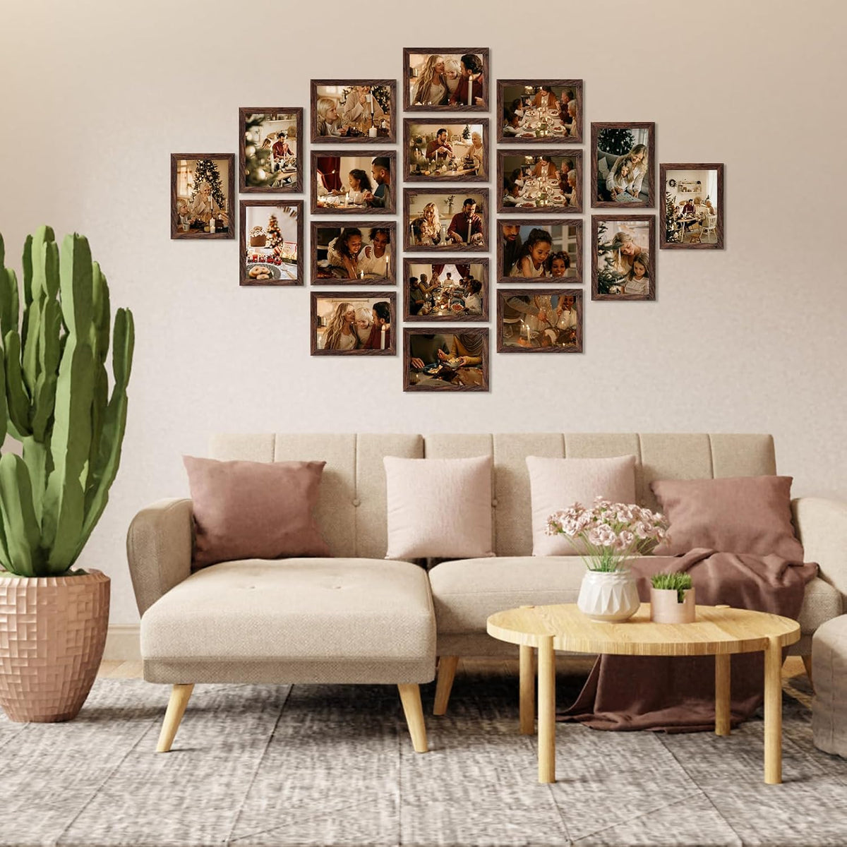 PETAFLOP Wooden Bulk 5x7 Picture Frame Set of 18, Rustic Brown Photo Frames Fits 5 by 7 for Wall or