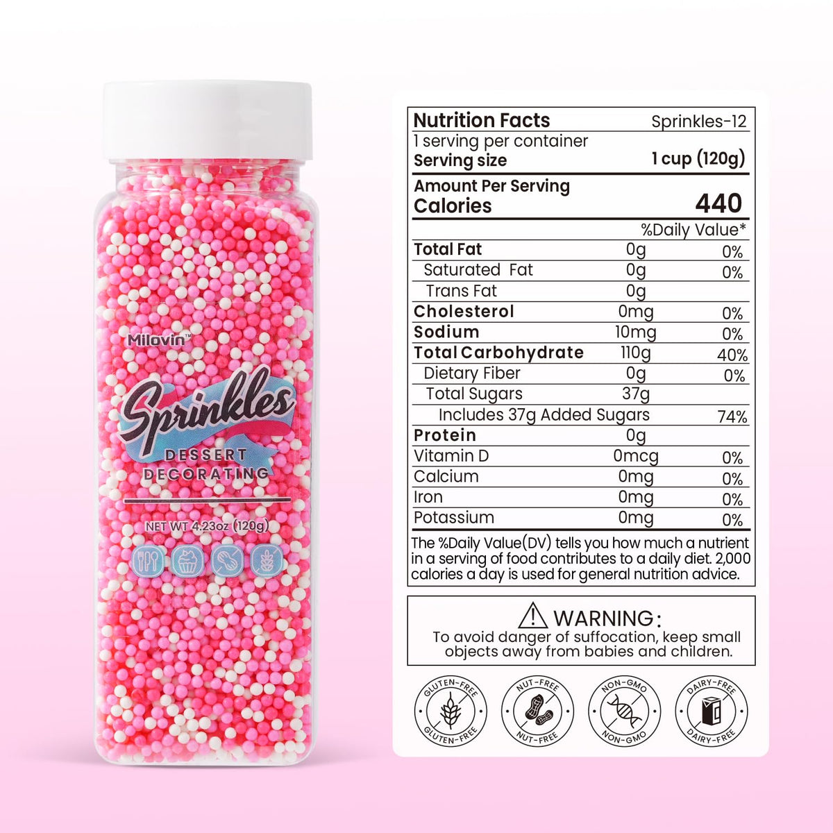 Pink Sprinkles for Cupcakes, 2 mm Pink and White Pearl Sprinkles, Nonpareils Sprinkle for Cookies