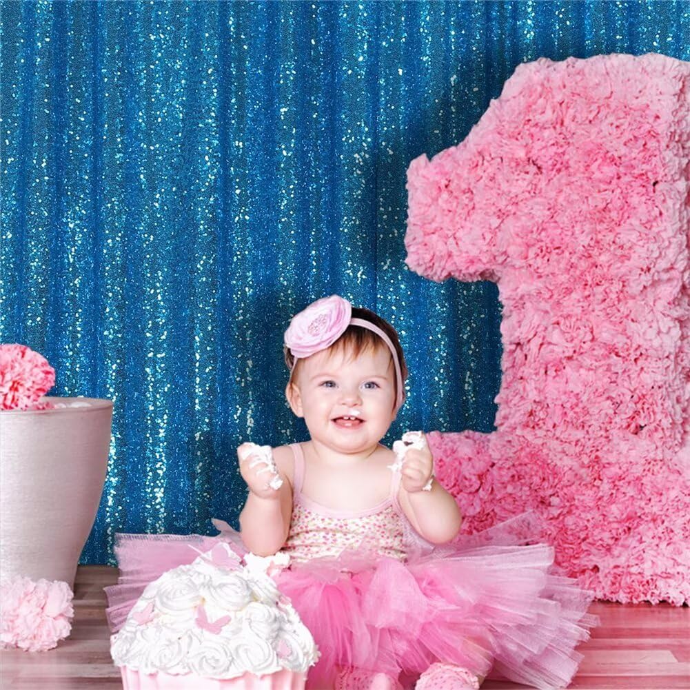Eternal Beauty Turquoise Sequin Backdrop, 8x10 Ft Glitter Background Curtains for Shimmer