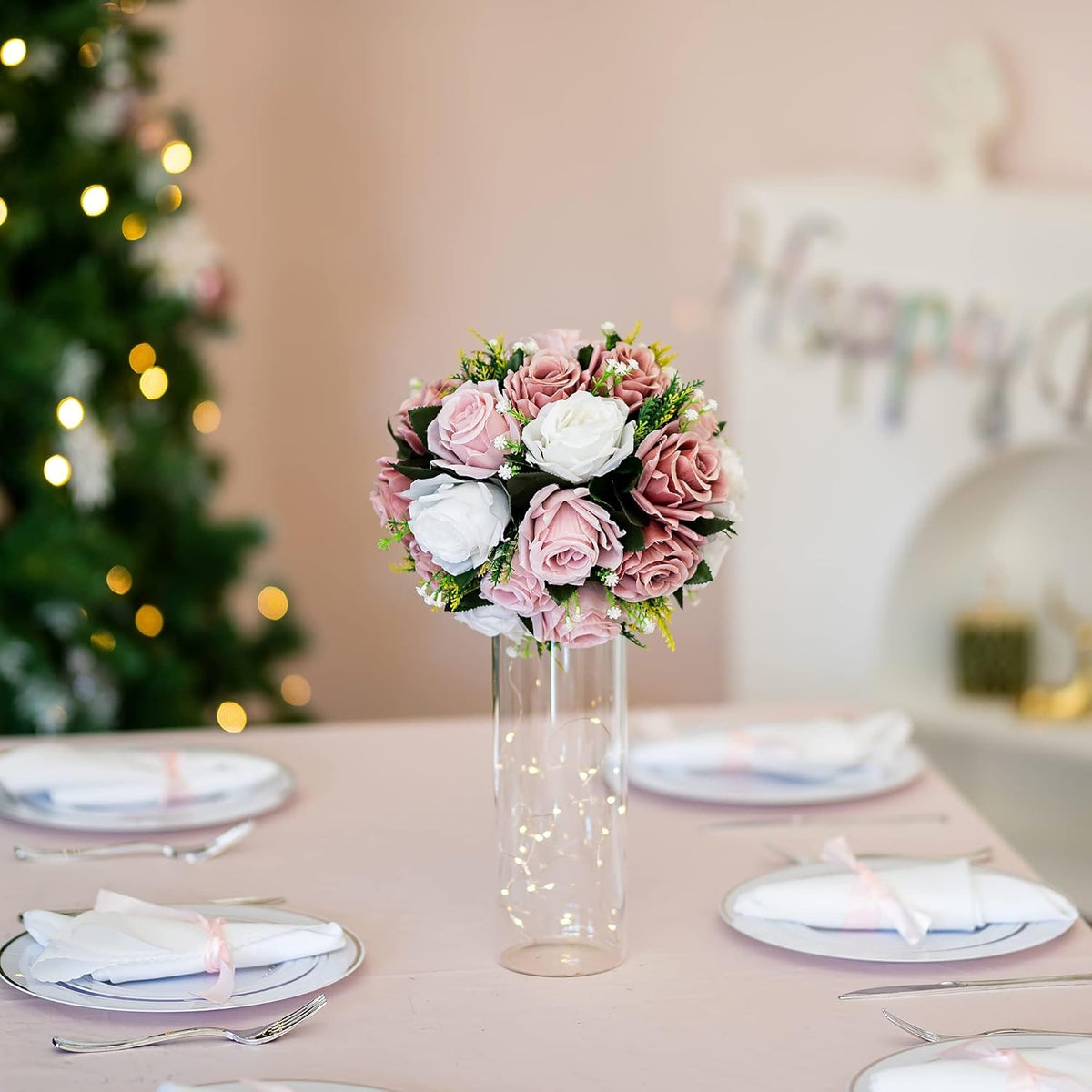 BLOSMON Dusty Rose Flowers Centerpieces: 10 Pieces Pink Roses Artificial Flower Balls for Wedding