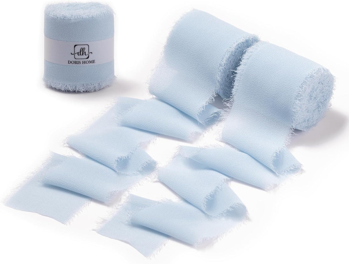 DORIS HOME Baby Blue Chiffon Ribbon for Flower Bouquet, 2" x21Yd Fabric Ribbon for Gift Wrapping