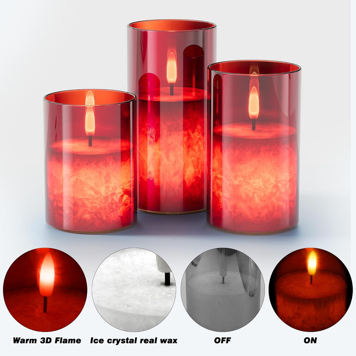 Ice Crystal Real Wax Glass Flameless Candles with Remote & Timer, Battery Operated Candles with