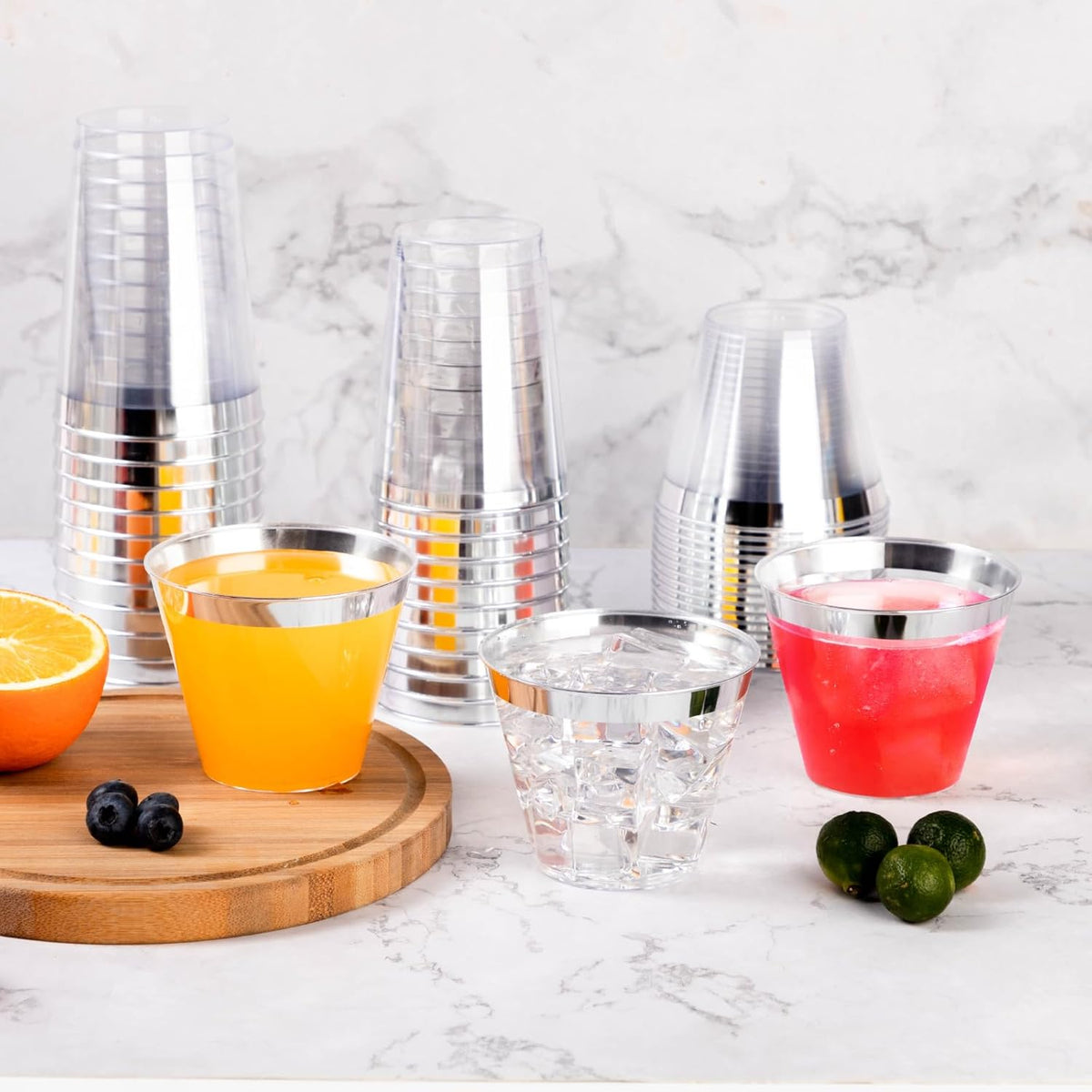 Goodluck 100PCS 12oz Silver Plastic Cups for Party, Disposable Silver Cups, Plastic Cocktail