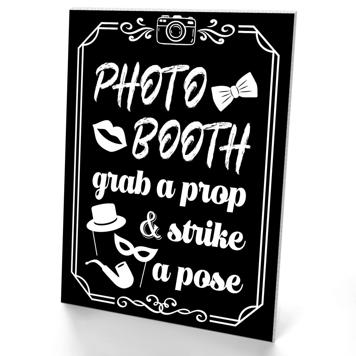 Briwooody Photo Booth Sign with Stand Retro Background Table for Indoor and Outdoor Party Theme