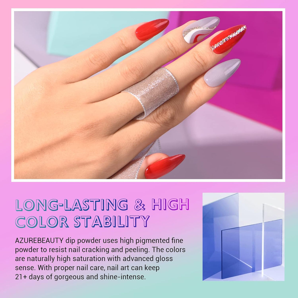AZUREBEAUTY Color Changing Dip Powder Nail Set, Blue Green Pink Red Grey Trend Ombre Cold Warm