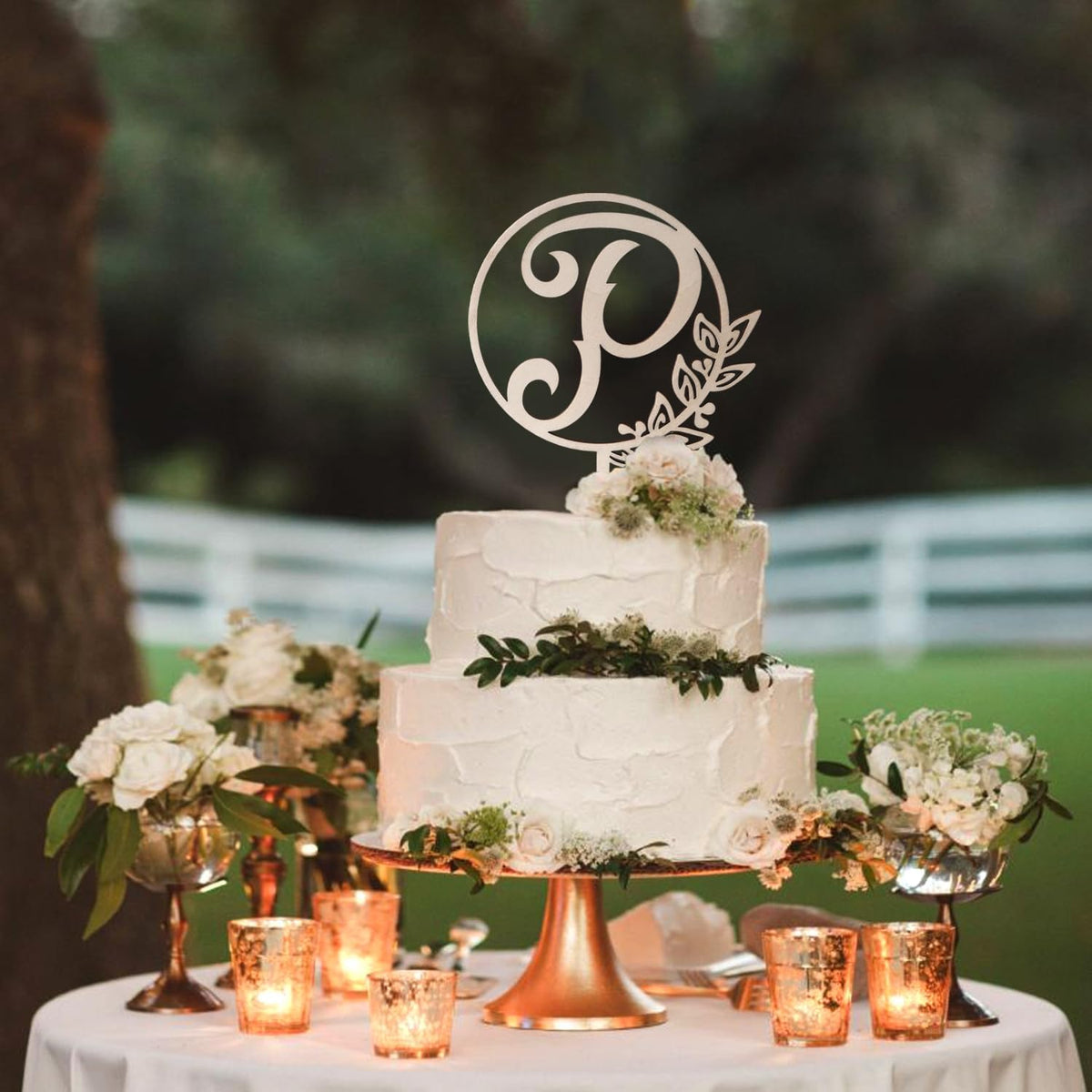LINGTEER Personalized Inital Letter P Wooden Cake Topper Perfect for Birthday Rustic Wedding