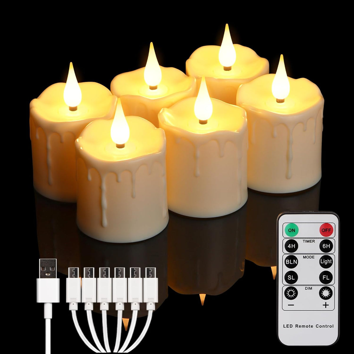 FREEPOWER Rechargeable Flameless LED Votive Candles with Timer Remote - 2'' x 3'' Waterproof