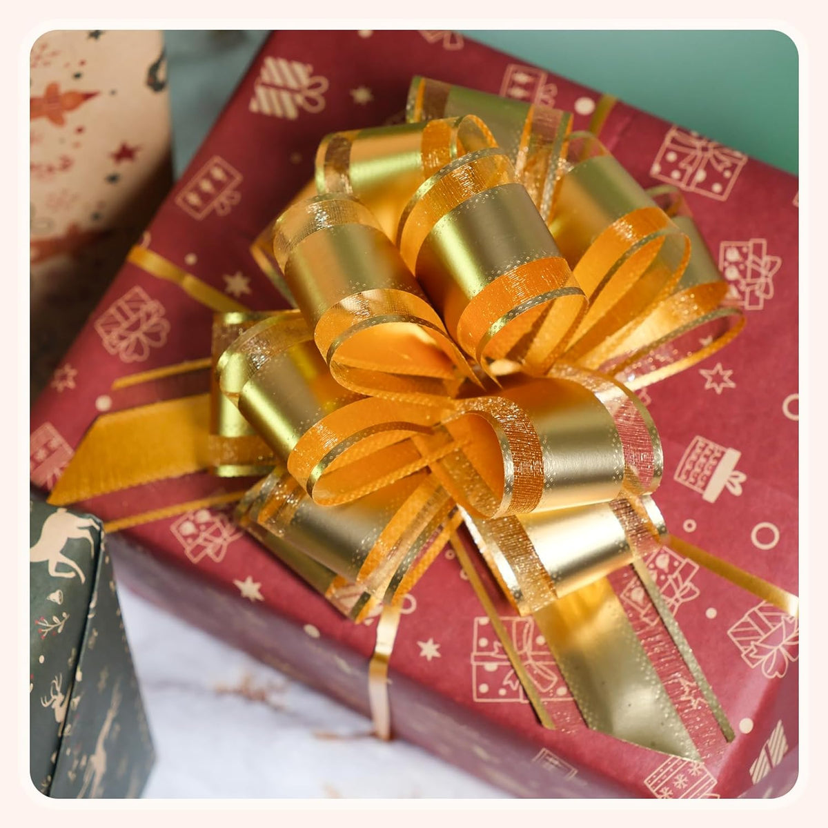 6 Pcs 6 Inch Golden Pull Bows, Perfect for Gift Wrapping, Weddings, Party Decorations, Crafts