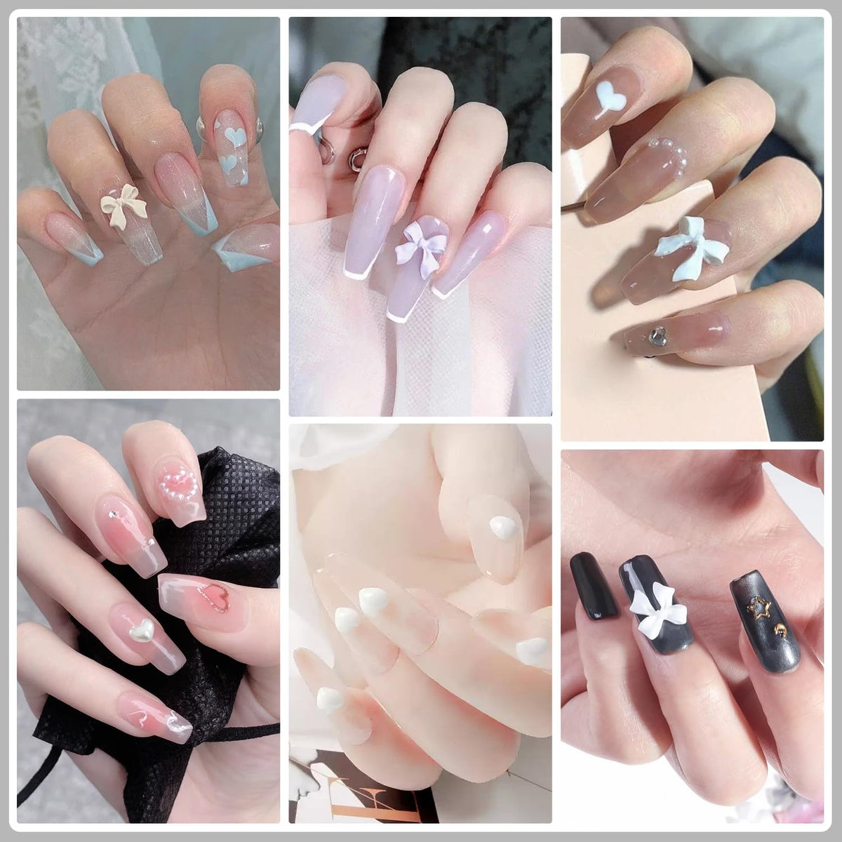 Artdone Nail Art Studs Kit, 12 grids 8 Colors 3D Charms and Pink Mix White Star Heart Moon Cute