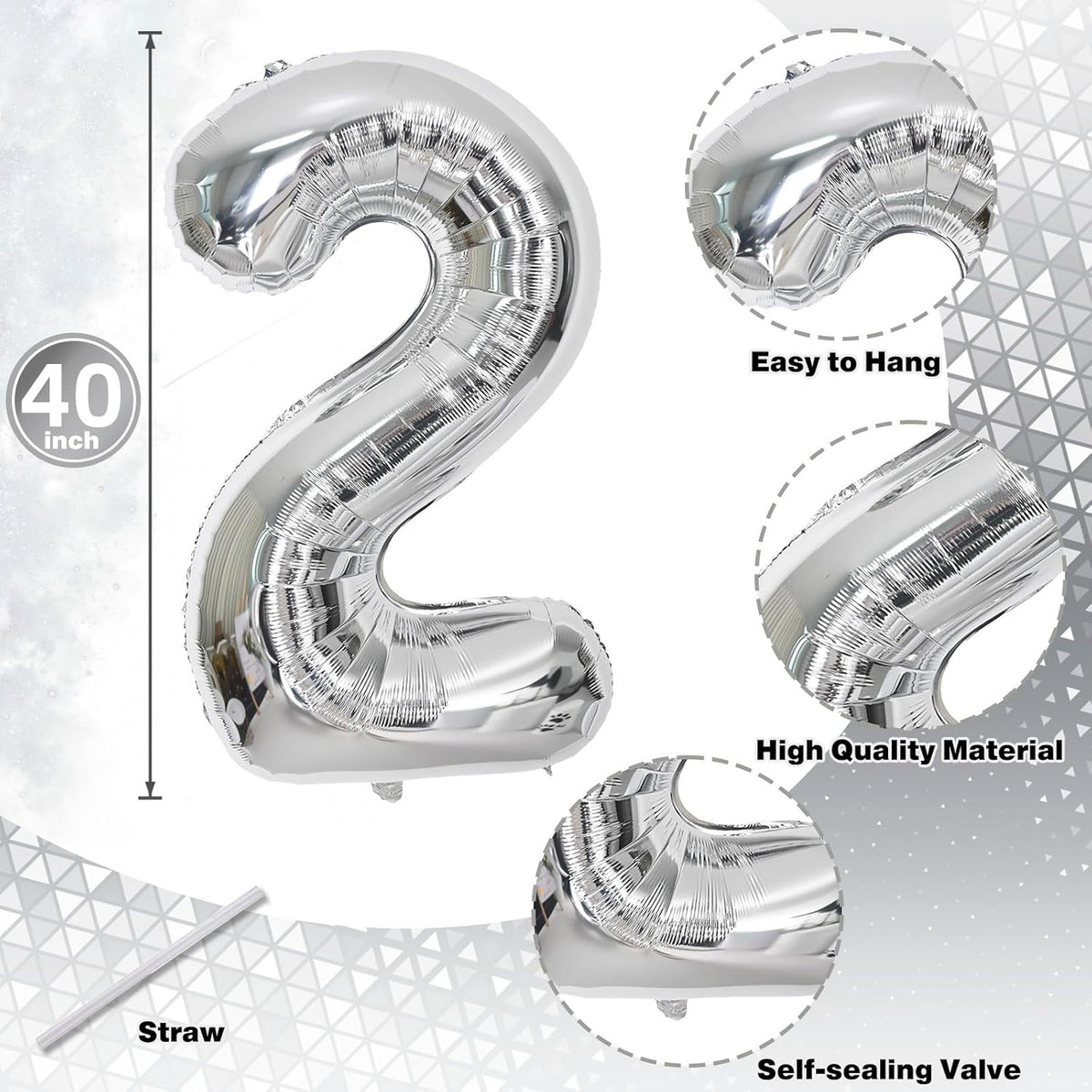 Silver 12th Birthday Balloons for Boys, 40 Inch Mylar Self Inflating 12 Balloon Number, Big Foil 1