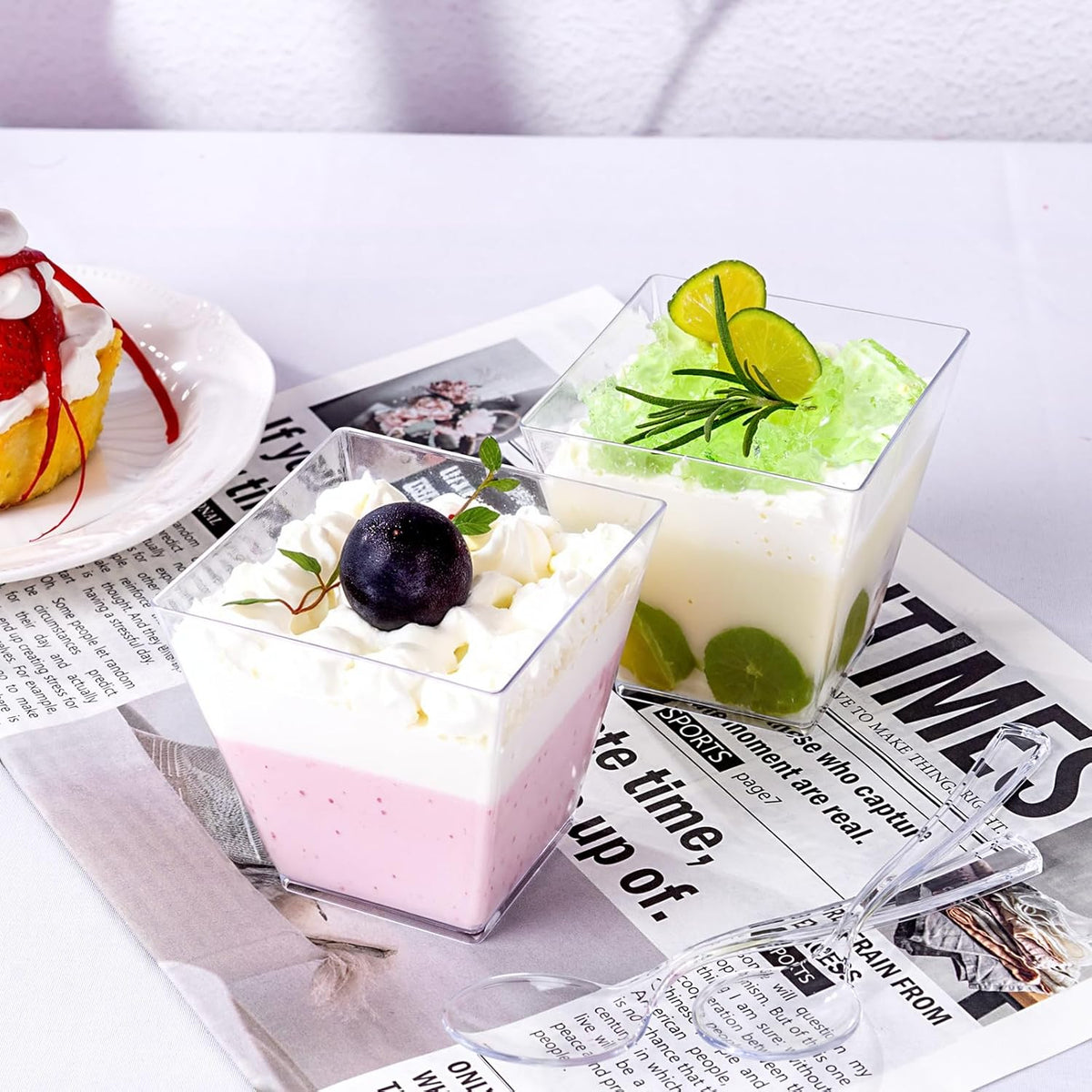 YOUBET 102 PCS Plastic Dessert Cups - 8oz Clear Square Cups - 51 Pack Mini Appetizer Cup with