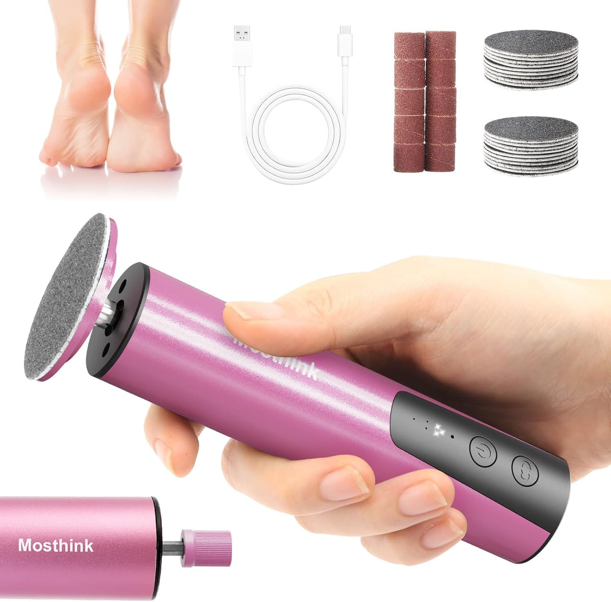 Electric Foot Callus Remover, 2 in 1 | 6 Speed Adjustable Foot File Nail Grinder with Sandpaper