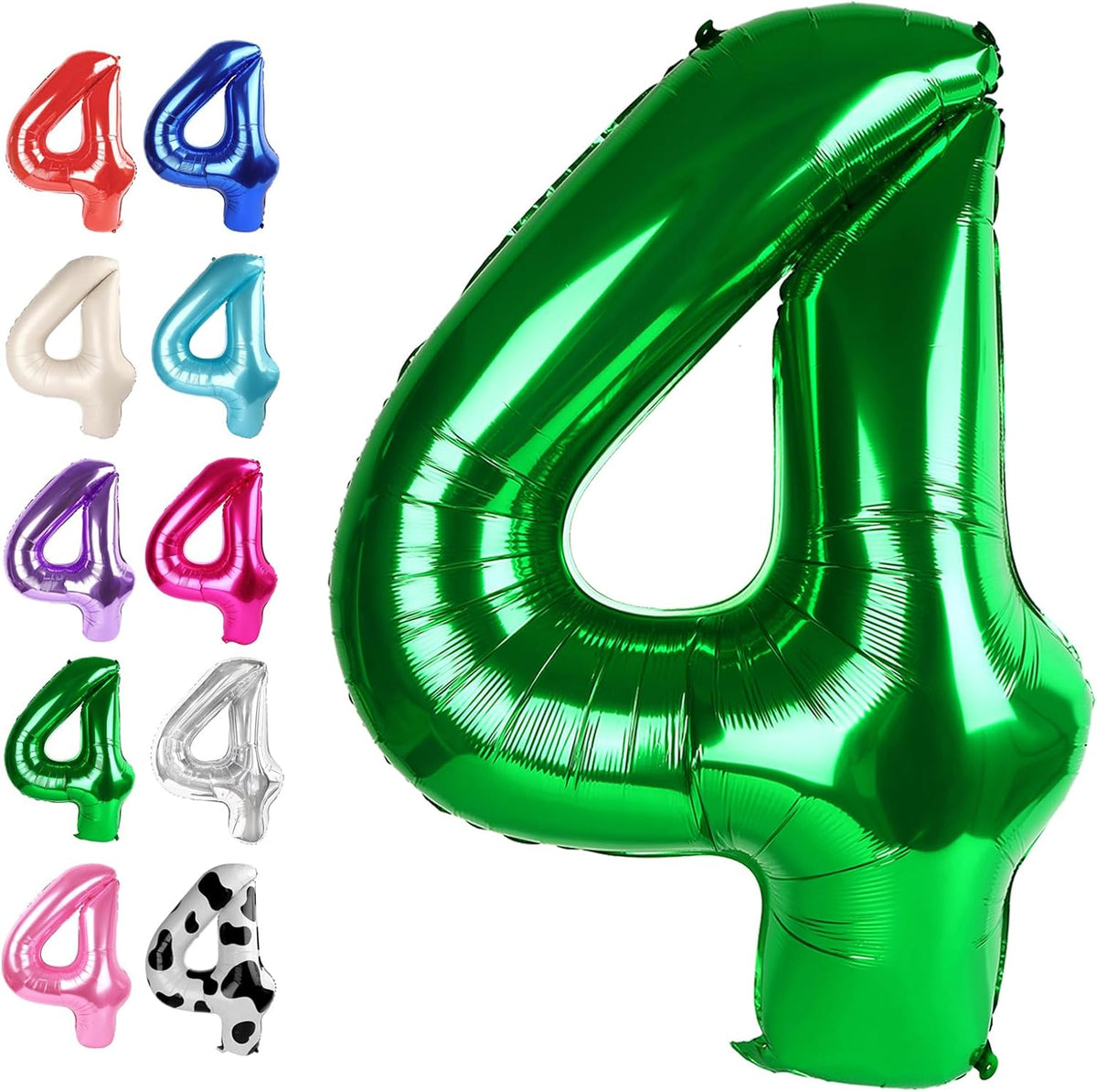 40 Inch Green Large Number 4 Birthday Balloon, Giant Number Four 14 24 34 40 44 Balloons, Foil
