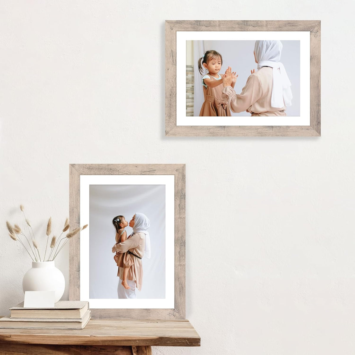 10x14 Picture Frame Set of 4 with Tempered Glass, Smoke Gray Frame Display 8x12 Picture with Mat or