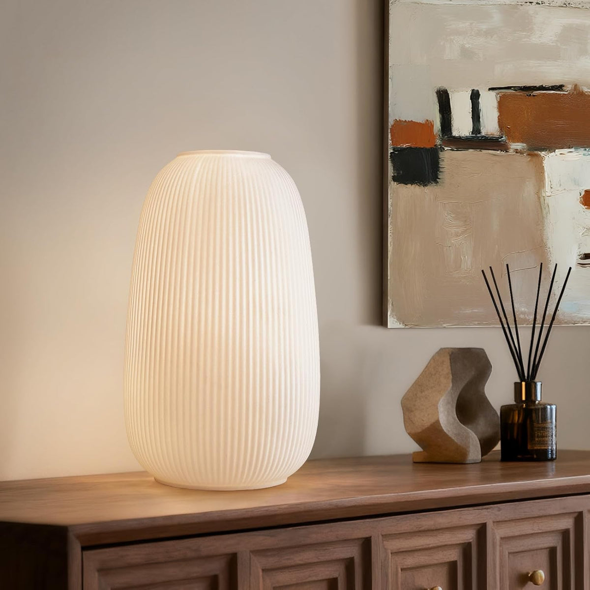 RONDURE 9.5" Modern Ceramic Table Lamp, Modern Bedside Lamps for Bedroom, Living Room and