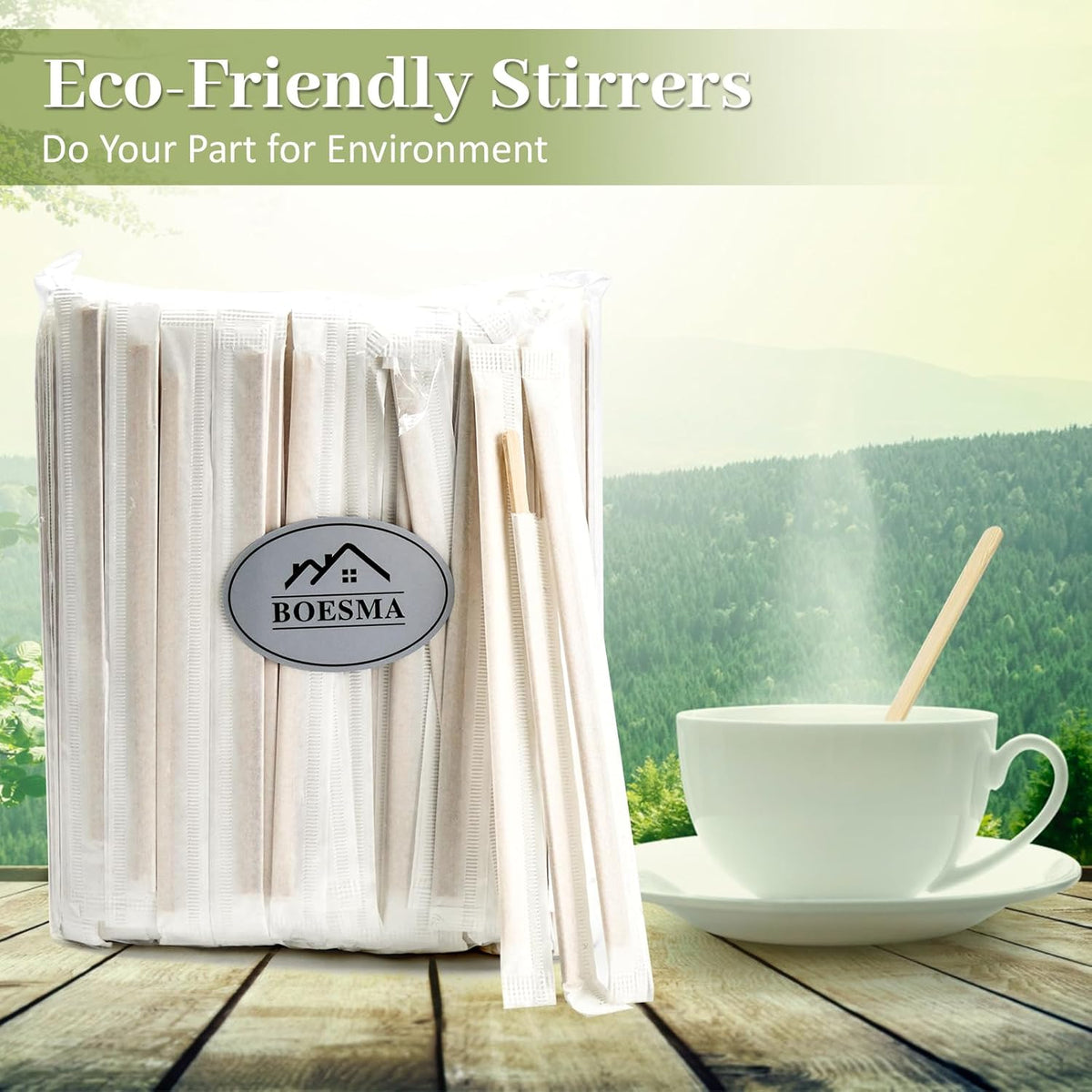 1000Pcs Bamboo Coffee Stirrers Individually Wrapped – Coffee Stir Sticks 5.5 Inch, Stir Sticks For