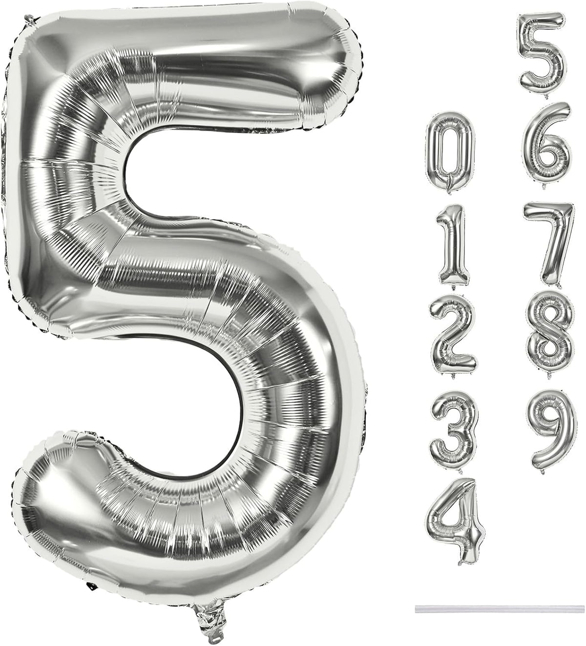 40 Inch Silver Large Numbers Balloons 5, Self Inflating Digit 5 Helium Balloons for 5th Girls Boys
