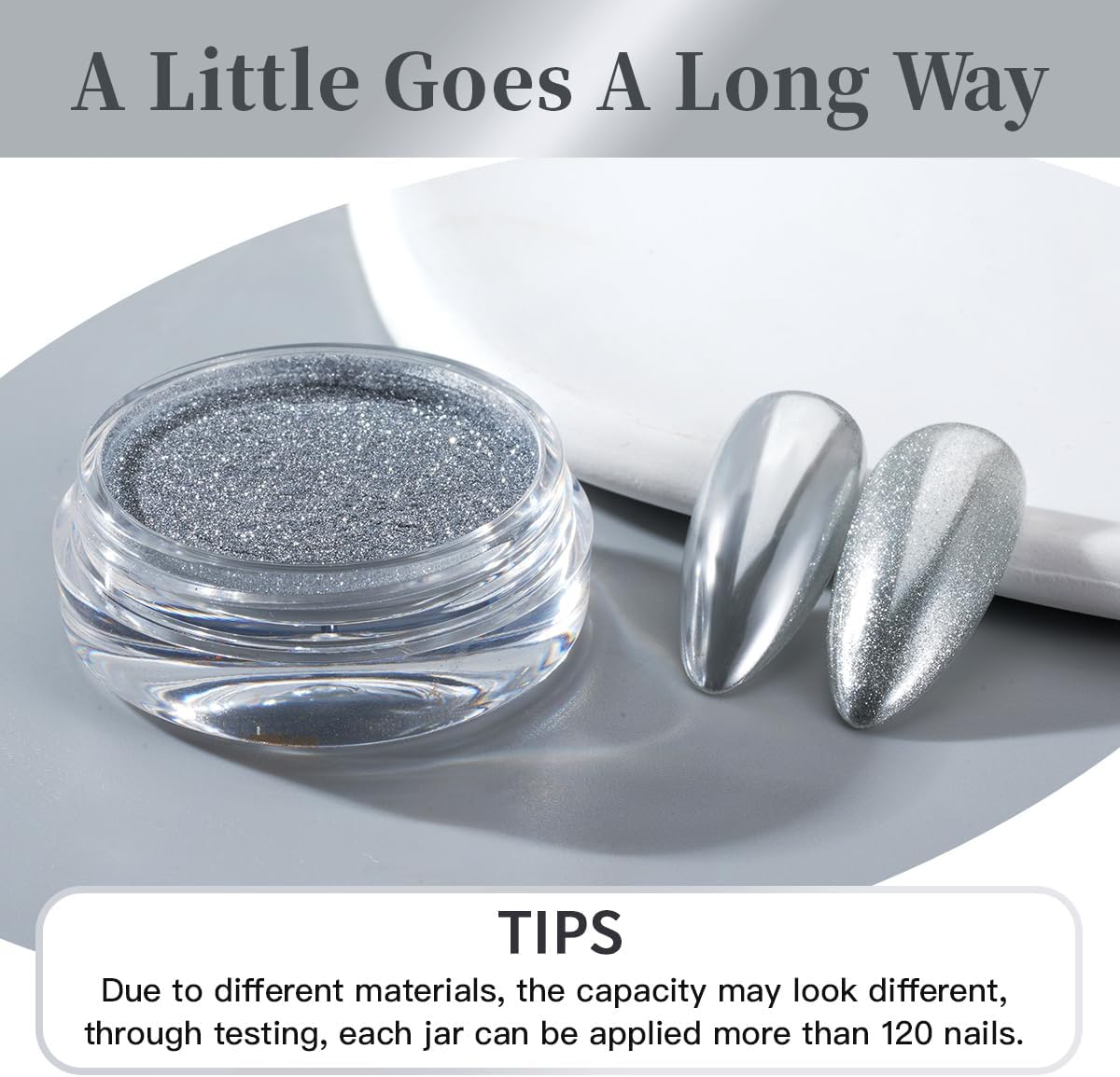 Pretty Diva Chrome Nail Powder - Silver Mirror Effect Nail Chrome Powders, Highlight Metallic