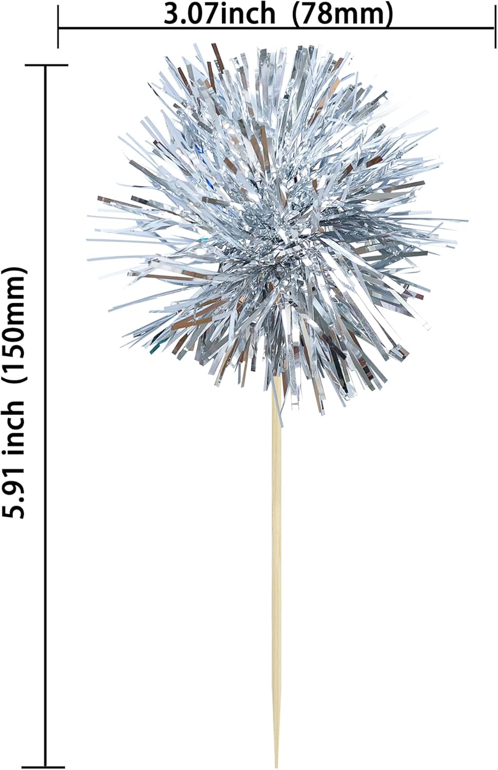 Ephlyn 30Pcs Foil Firework Cupcake Toppers Sparkle Tinsel Cupcake Picks Happy Birthday Cake Toppers
