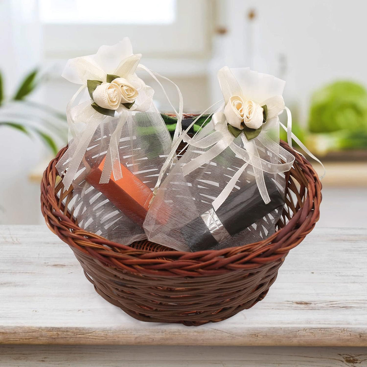 SumDirect Rose Organza Gift Bags - 50Pcs 4x6 inch Yellow Wedding Favor Gift Bags, Jewelry Pouches