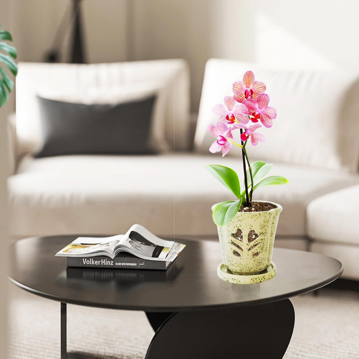 Orchid Pot 4 Inch, Ceramic Orchid Pots with Hole for Repotting, Beatiful Ice Cracked Glaze Ceramic
