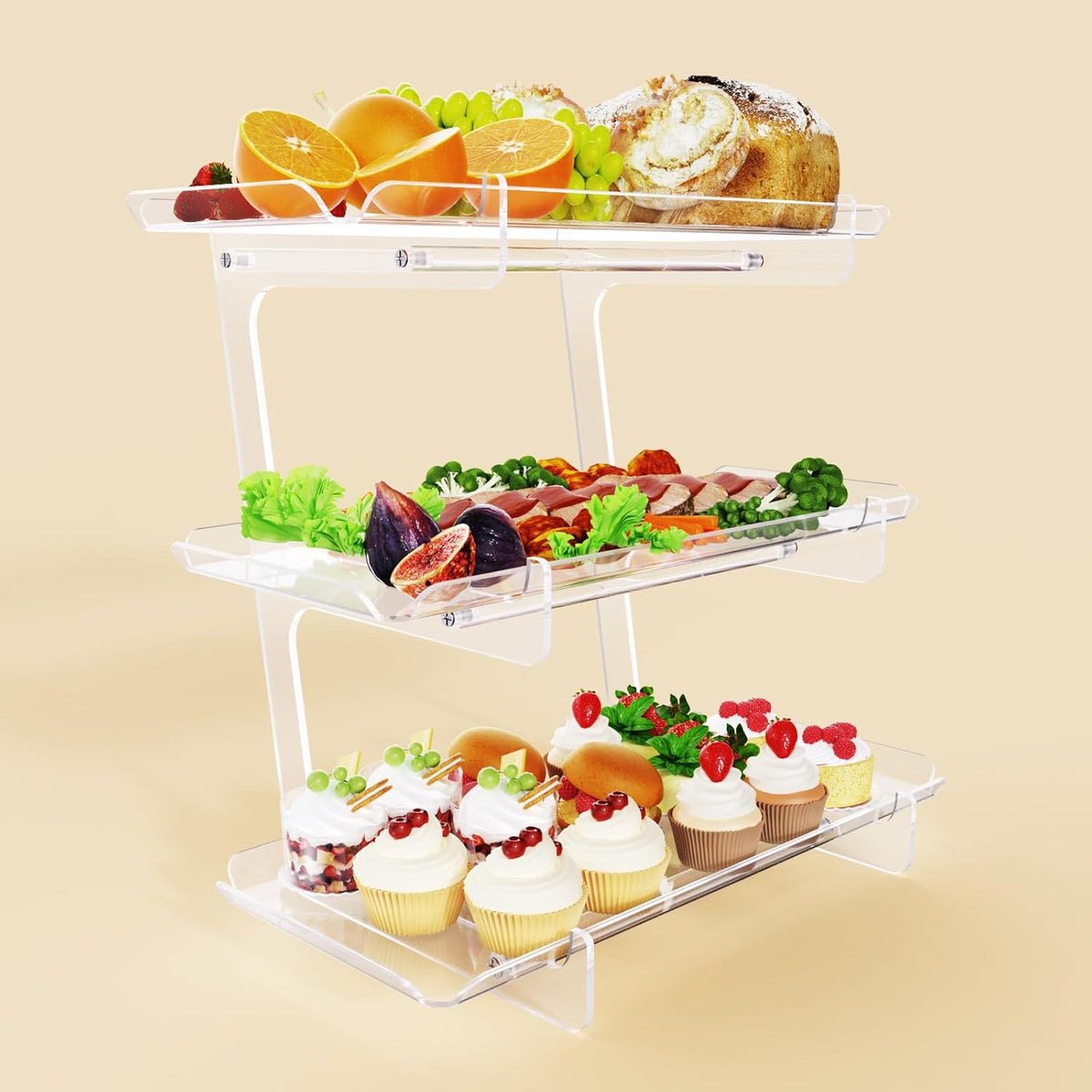 3 Tier Acrylic Serving Tray, 15.3" x 7.1" Dessert Table Display Set Stand for Party, Desserts