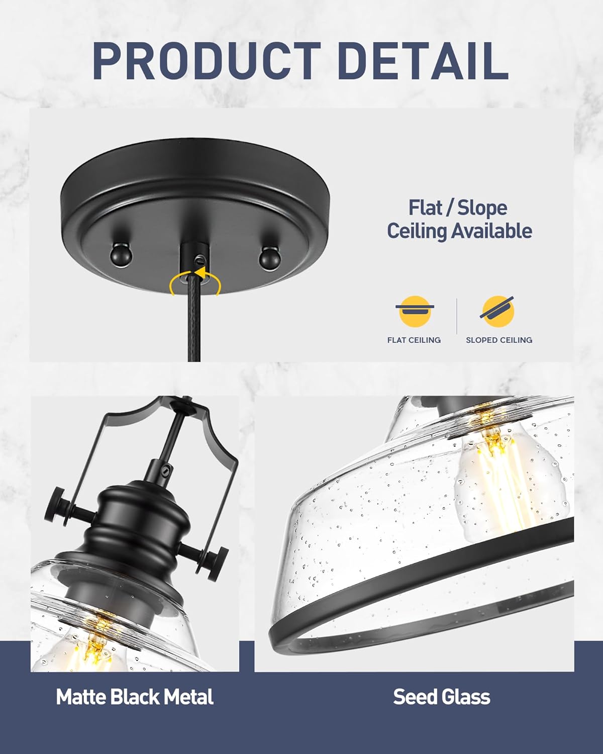kudos 2 Pack Pendant Lights Kitchen Island, 11" Black Kitchen Island Lighting with Seeded Glass