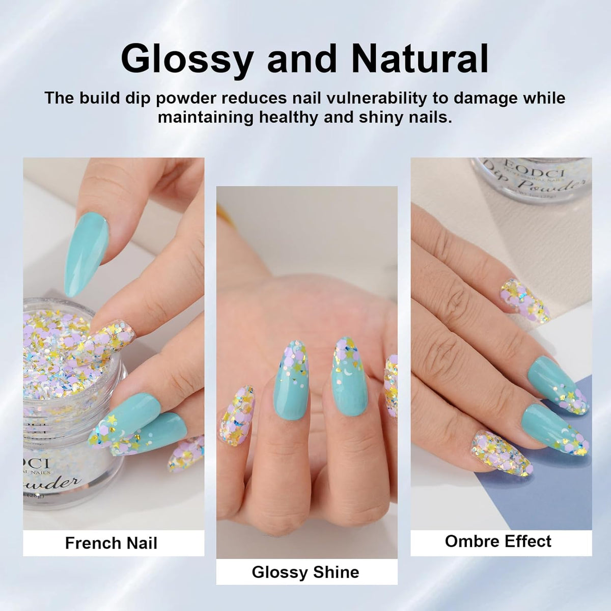 Dip Nail Powder, Moon Star Glitter Color Dip Powder Nail Art Starter Manicure DIY - No Needed Nail