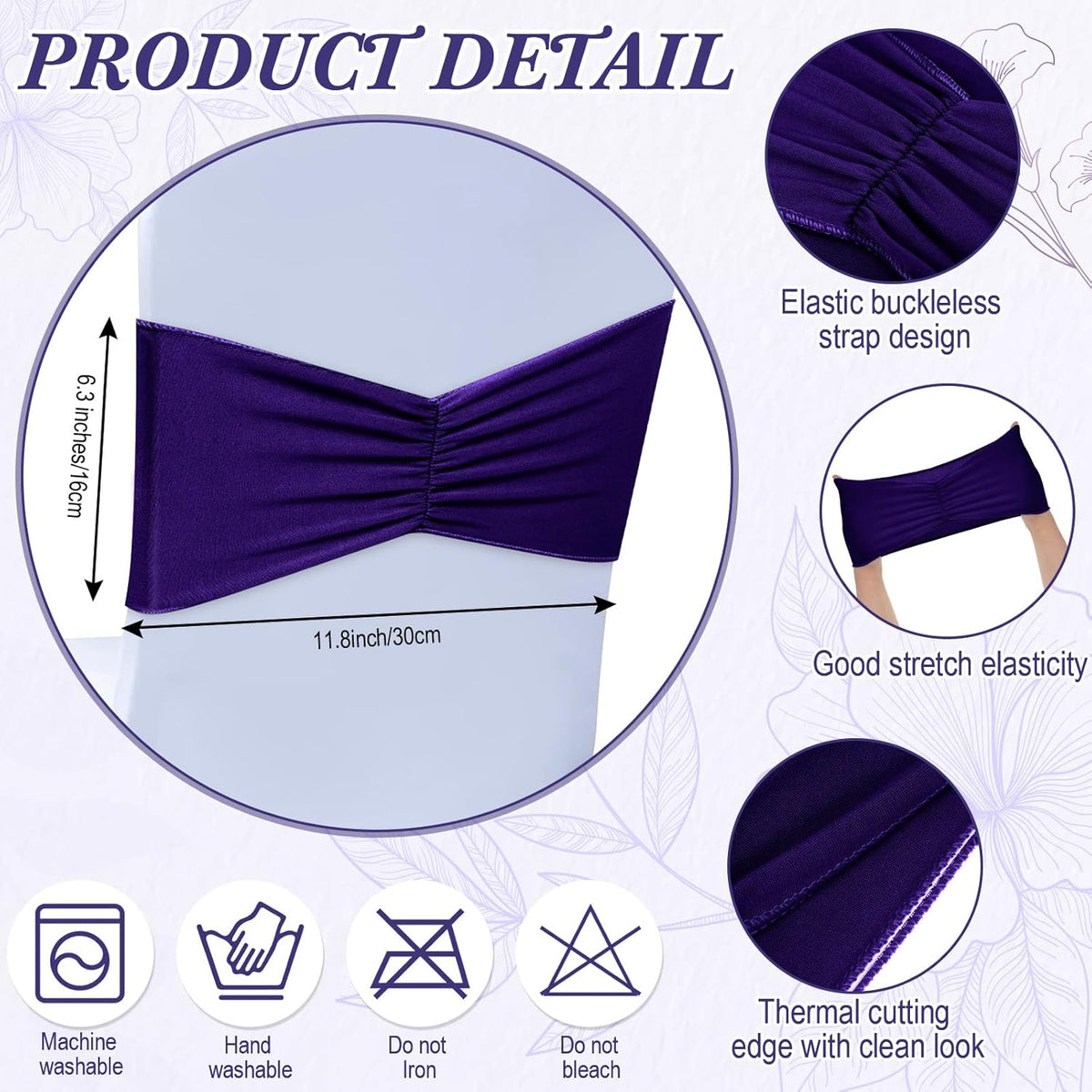 Moukeren 100 Pcs Spandex Chair Sashes Bows Bands Slider Sashes for Chair Covers Elastic Bands Ties