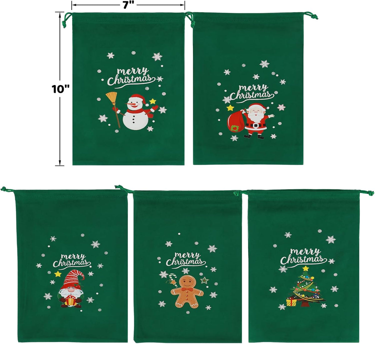 Tapleap Coth Christmas Bags with Drawstring - 50Pcs 7x10 Green Velvet for Small Bussiness Wrapping