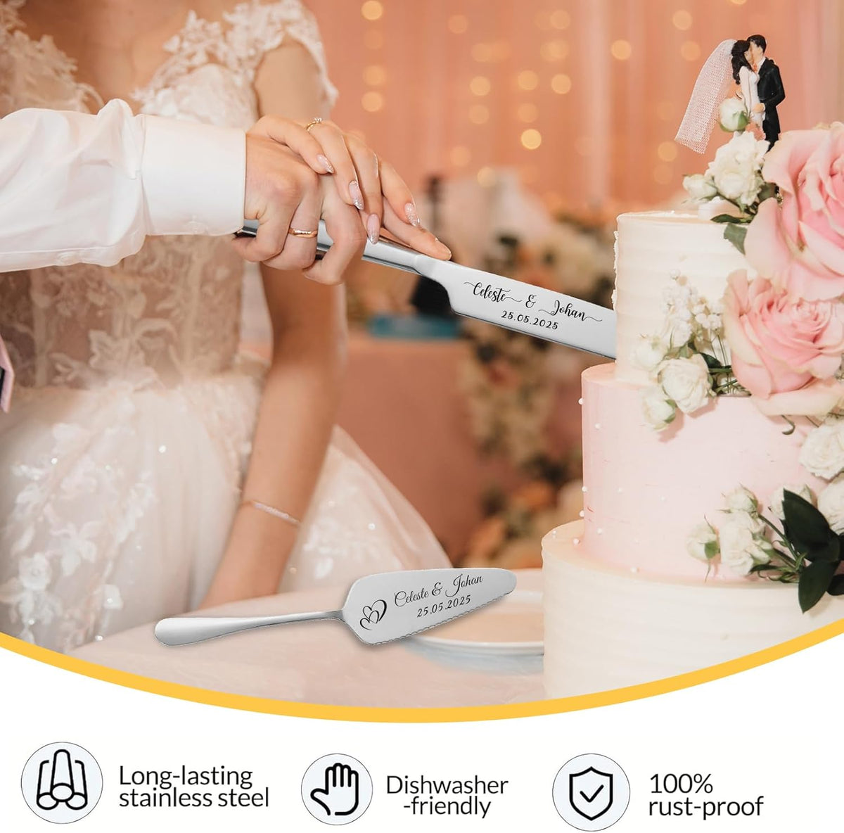 Personalized Wedding Cake Knife and Server Set Stainless Steel Cake Cutter Server Engraved Cake