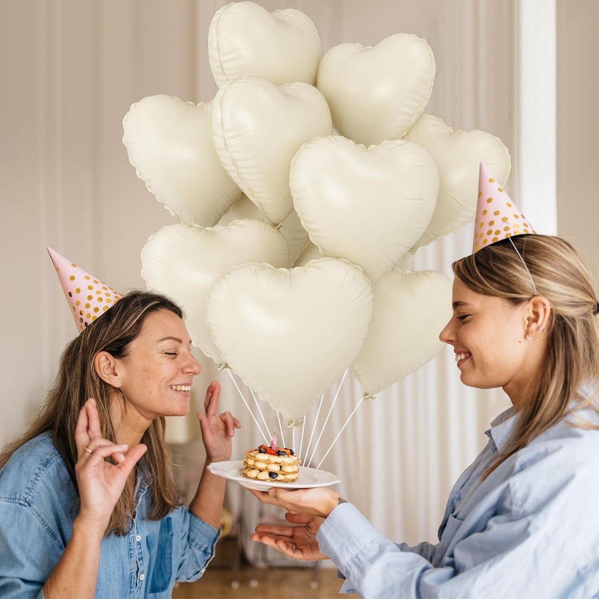 White Heart Balloons,10Pcs Cream White Foil Heart Shaped Balloons,18Inch Beige Helium Polyester