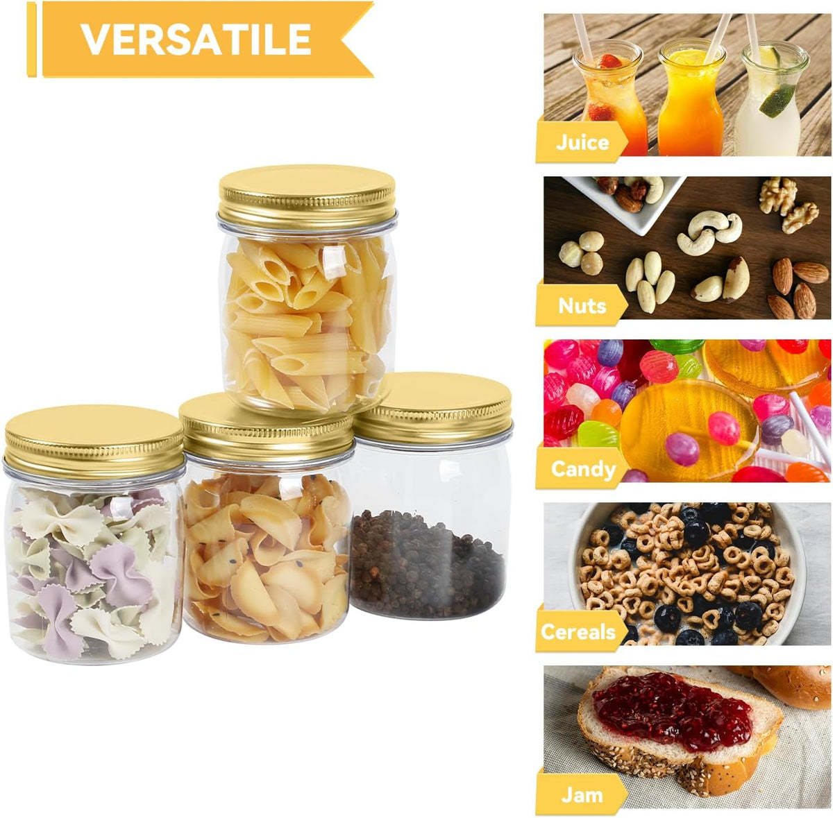 novelinks 8 oz Clear Plastic Jars with Screw-On Lids - BPA-Free Refillable Storage Containers for
